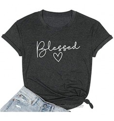 Blessed T-Shirt for Women Simple Sayings Heart Shirts Casual Short Sleeve Tee Tops