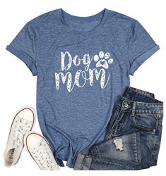 Dog Mom Tshirts for Women Funny Dog Paw Graphic Print Short Sleeve O Neck Mom Shirt