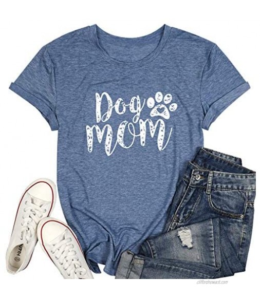 Dog Mom Tshirts for Women Funny Dog Paw Graphic Print Short Sleeve O Neck Mom Shirt