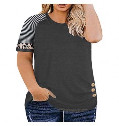 DOLNINE Womens-Plus-Size-Tops Raglan Striped T Shirts Color Block Tee with Buttons