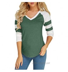 Foshow Womens Baseball Raglan Color Block T-Shirts Summer Short Long Sleeve V Neck Tees Jersey Casual Blouses Tops