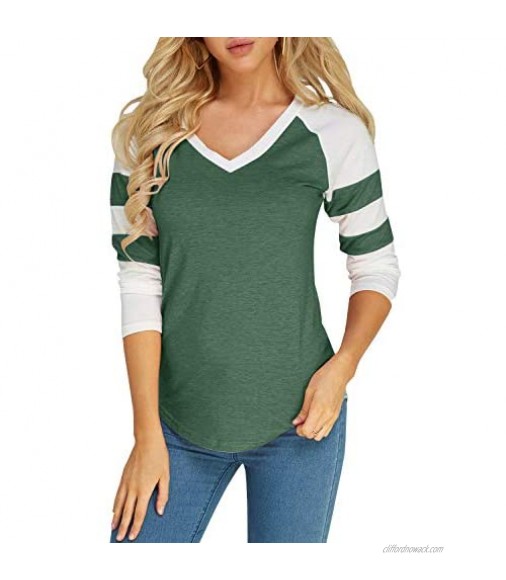 Foshow Womens Baseball Raglan Color Block T-Shirts Summer Short Long Sleeve V Neck Tees Jersey Casual Blouses Tops
