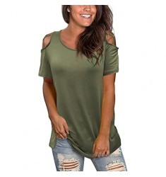 Jar of Love Women's Short Sleeve Summer Strappy Cold Shoulder Tops T-Shirt Blouses