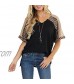 Lueluoye Short Sleeve T Shirts for Women V Neck Loose Color Block Leopard Tops