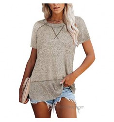 MEROKEETY Womens Summer Tops Short Sleeve T Shirts Casual Crew Neck Color Block Tee Blouses