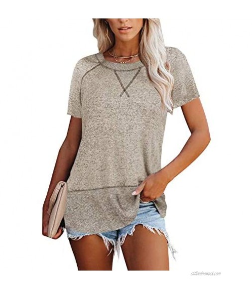 MEROKEETY Womens Summer Tops Short Sleeve T Shirts Casual Crew Neck Color Block Tee Blouses