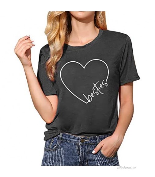 MNLYBABY Besties Shirt Best Friends Shirts for Women Heart Print Short Sleeve Casual Friends Top Tee