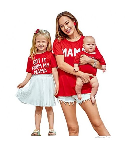 PopReal Mommy and Me Outfits Besties Love Heart Printed Girl Baby Mom and Daughter Matching Outfits