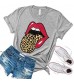 Red Lips Leopard Distressed Print Tongue T-Shirt | Cheetah Animal Print Trendy Graphic Tee | Unisex Sizing