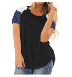 ROSRISS Womens Plus Size Raglan Short Sleeve T Shirt Color Block Casual Loose Tee Tops