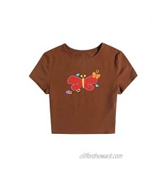 SOLY HUX Women's Butterfly Print Short Sleeve T-Shirt Casual Summer Tee Top