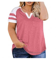 VOGRACE Women-Plus-Size-Tops Summer V Neck T Shirts Striped Raglan Tunics Tee