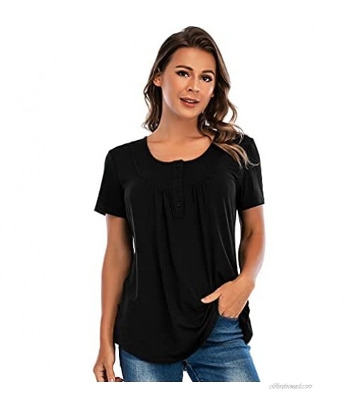 Women's Casual Short Sleeve V Neck Henley T-Shirts Button Up Tunic Tee Tops