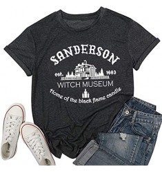 Women's Sanderson Witch Museum Letter Print T-ShirtCasual Short Sleeve O Neck Tees Shirts Top