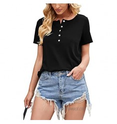 Aifer Women's Short Sleeve Tops Button Down Henley Shirts Summer Tunic Blouse Tops