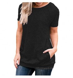 lymanchi Women Round Neck Long Sleeve Shirt Loose Baggy Pocket Pullover Tunic Top