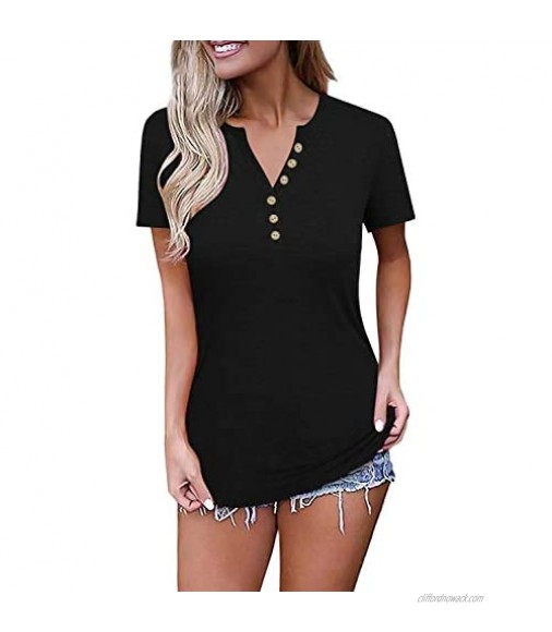 Magritta Women's Short Sleeve Shirts Tees V Neck Casual Basic Henley Tops Button up Tunic Summer