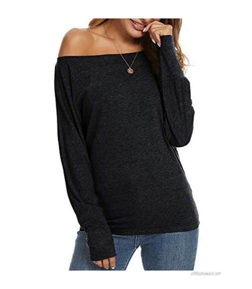 Ranee Women's Off the Shoulder Short/Long Sleeve Casual T Shirt Blouse Sexy Tunic Tops (S-2XL)