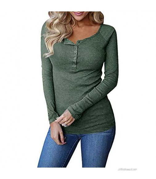 Remikstyt Womens Long Sleeve Henley Shirts Ribbed Button Down Casual Tunic Tops