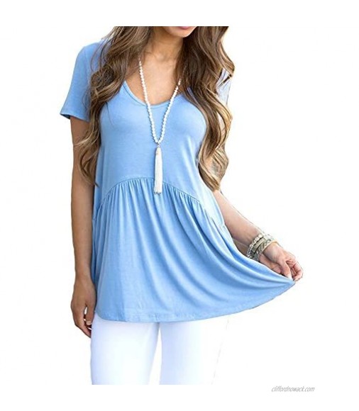 Women's Babydoll Blouse Flare Tunic Loose Fitting Peplum Tops Short Sleeve Cute Shirts
