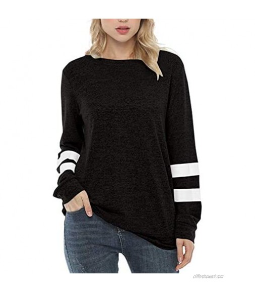 Womens Color Block Tops Long Sleeve Tunic T Shirt Sweatshirts Fall Sweaters
