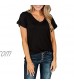 Women's Tops V Neck Short Sleeve Shirts Loose Casual Basic Tees with Front Pocket