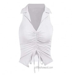 aliveGOT Women's Fashion Halter Vest Vintage Trim Tie Front Sleeveless Cami Vest Streetwear Top