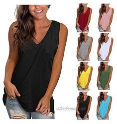 DESKABLY Womens Tops，Women's Casual Solid Color V-Neck Gradient Sleeveness Tops Loose Vest Blouses for vacation