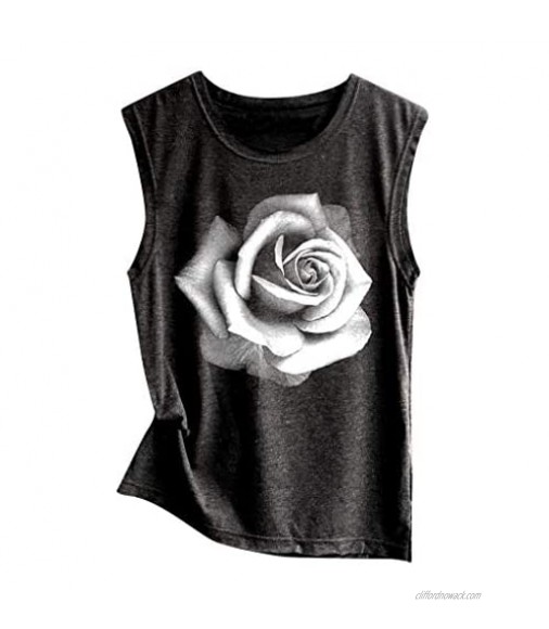 Fastbot women's Vest Tank Tops Sleeveless Tunic Rose Casual Loose Summer Cami Blouse T Shirt Tee Soft Sport Comfy Cute