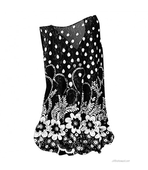 Featur123C Women Summer Leisure Floral Printed Tops Loose V-Neck Sleeveless Vest Tops.