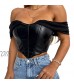 Grace&Nora Women 's Fashion Solid Color Vest Summer PU Leather Back Zipper Exposed Navel Mesh Yarn Suspender Top
