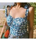 jastie Women Retro Floral Print Vest Sleeveless Bodycon Sexy Crop Top Beach Streetwear Casual Shirt