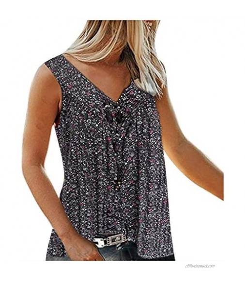jhgf Floral Tank Tops for Women Plus Size Round Neck Strappy Tops Summer Fashion Sleeveless Loose Shirts Tunic Top Blouses