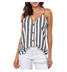 KemissLan Women's Striped Vest Women's T-Shirt V-Neck Single-Breasted Suspender Top