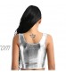 Nimiya Women's Shiny Metallic Crop Tank Tops Vest Raves Music Festivals Bra Bustier Blouses Clubwear Silver One Size