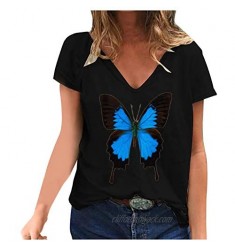 Tops for Teens Fashion Casual V-Neck Butterfly Print Short-Sleeved T-Shirt Top