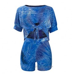 Womens Lounge Sets Front Tie Tie Dye 2 Piece Outfits Shorts T Shirt Sports Set Tracksuit Crop Top Activewear Homewear