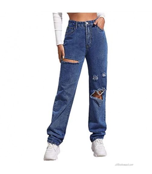 Floerns Women's Denim Wash Baggy Jeans Long Pants