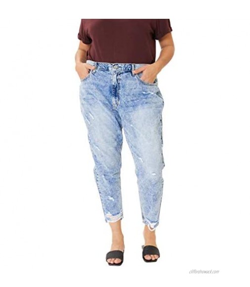 Kancan Women's Plus Size Ultra High Rise Distressed Mom Jeans - KC8603M-P