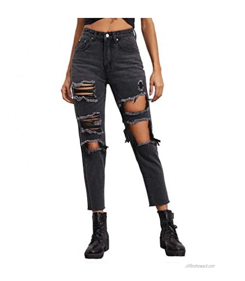 SOLY HUX Women's Casual Ripped Jeans High Waisted Denim Pants